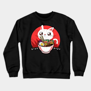 Kawaii Japanese Ramen Noodles Anime Cat Lover Crewneck Sweatshirt